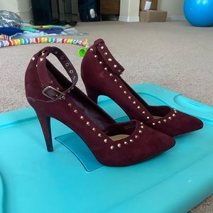 Burgundy with gold pumps size 8.5